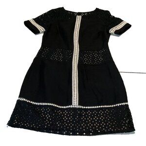 Karen Millen Broderie Size 8 Paneled T-Shirt Dress Black White Eyelet DV256/S15S